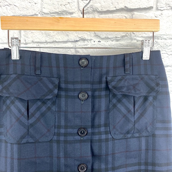 Burberry London Plaid Wool Button Front Skirt - Picture 3 of 11